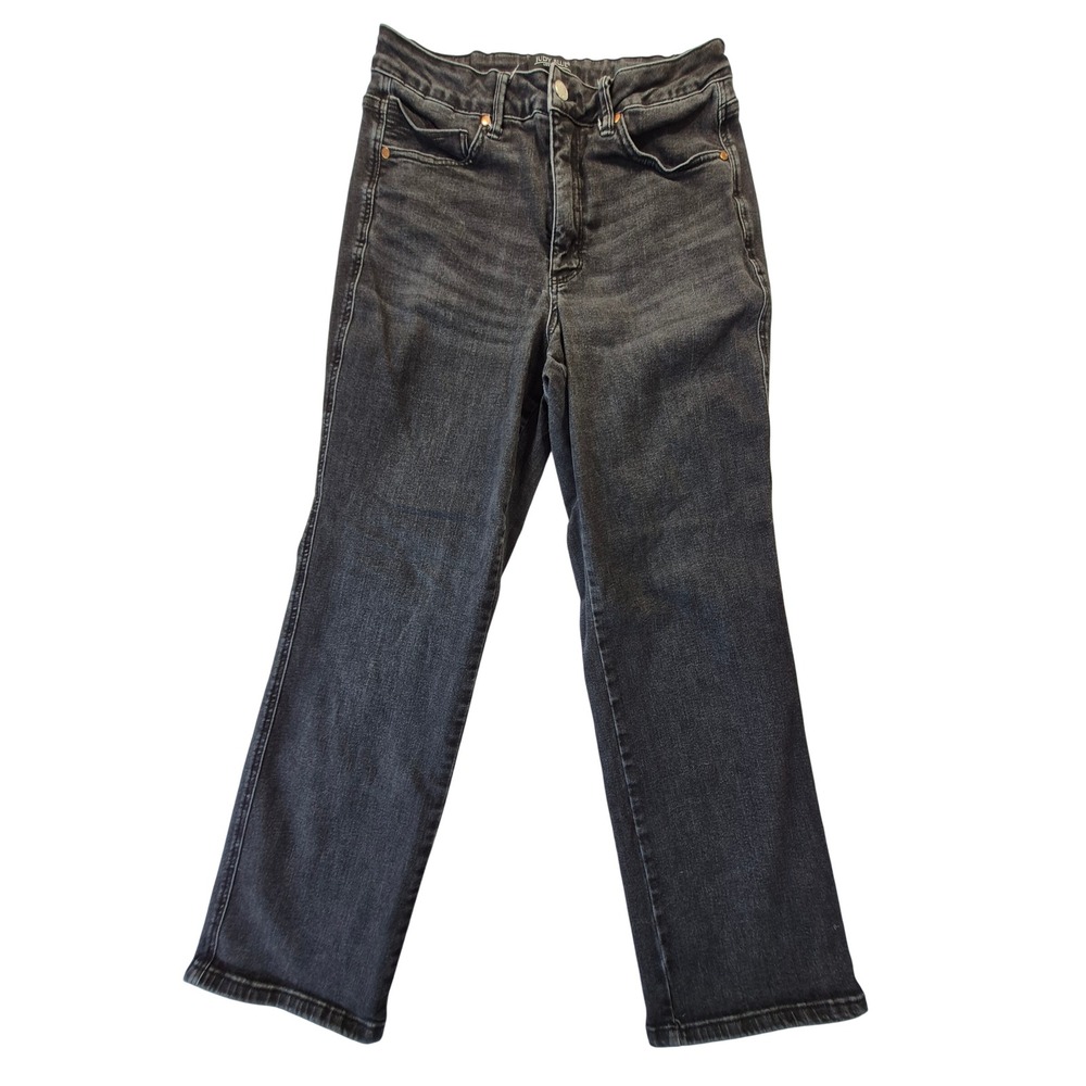 Judy Blue Straight Fit Jeans Women's 14W Black Wash Mid Rise Stretch Denim